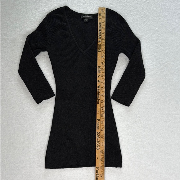 Bebe Black V-Neck Glitter 3/4 Sleeve Understated Elegance Knit Sweater Sz M - Picture 6 of 9